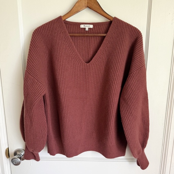 Madewell Rust/Mauve Thornton Balloon Sleeve Ribbed Sweater - Picture 1 of 8